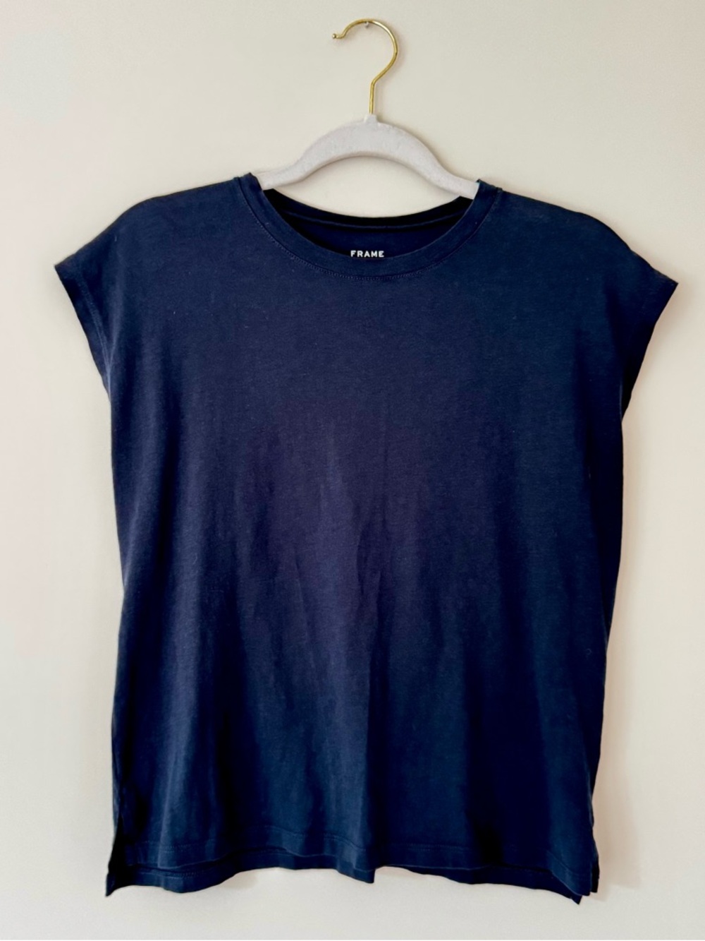 Frame Denim Le Mid Muscle Crew Neck Pima Cotton Tee, Navy / Charcoal – Small